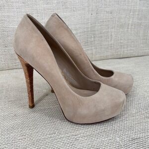 Schutz Tan Suede Platform Pumps Bamboo Stiletto Heel Round Toe Brazil Womens 7B